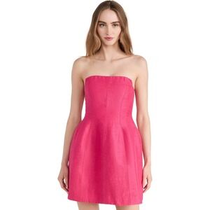 Aje Baret Mini Dress Regency Event Party Strapless Puff Skirt Fuscia
